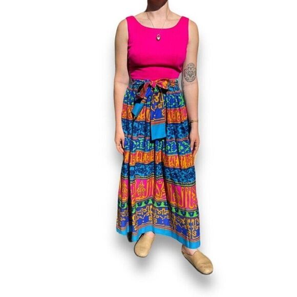 Vintage 1960s Hawaiian Stan Hicks Psychedelic Floral Bohemian Maxi Dress Sz S - Picture 4 of 8